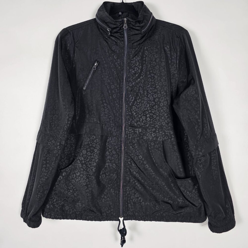 Saks Fifth Avenue Cheetah Print Womens Large Long Sleeve Black Full Zip Jacket